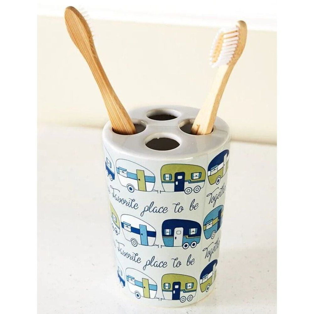 Camper Toothbrush Holder Our Favorite Place is Together Retro Trailers Bath NEW